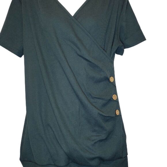 Green Love2Mi Waffle Knit Short Sleeve Faux Wrap Top - NWT - Picture 7 of 10